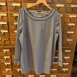 2X Talbots Piped Poplin Tunic Striped Blouse black and white